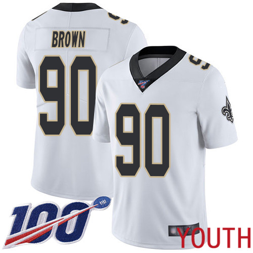 New Orleans Saints Limited White Youth Malcom Brown Road Jersey NFL Football #90 100th Season Vapor Untouchable Jersey->youth nfl jersey->Youth Jersey
